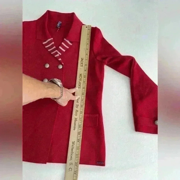 SaintJames red double breasted wool  jacket with gray and red lapel SP France - Picture 8 of 9